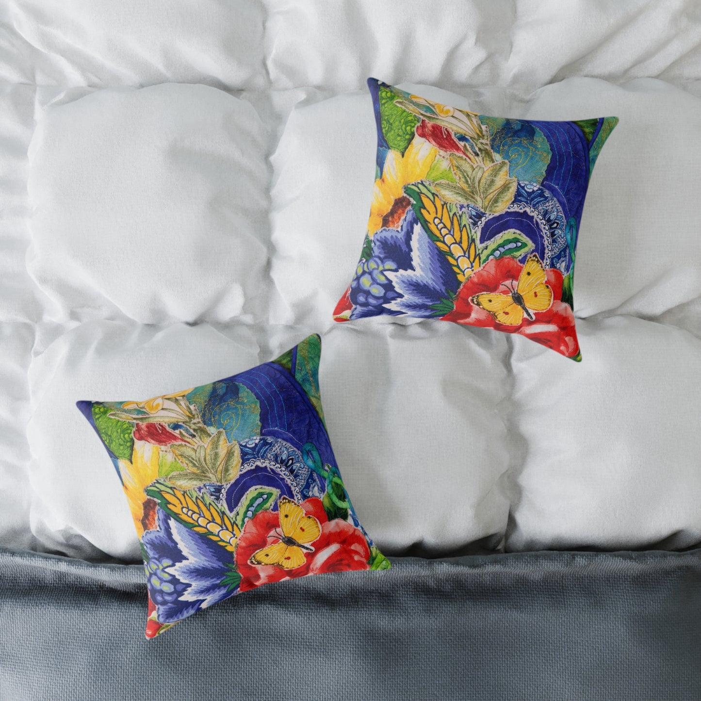Artistic Floral Square Poly Canvas Pillow