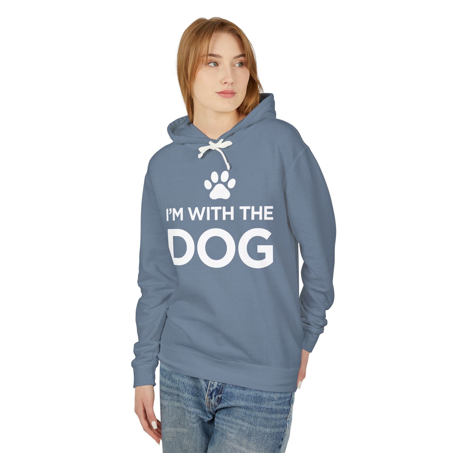 I'm with the Dog - Unisex Lightweight Hooded Sweatshirt