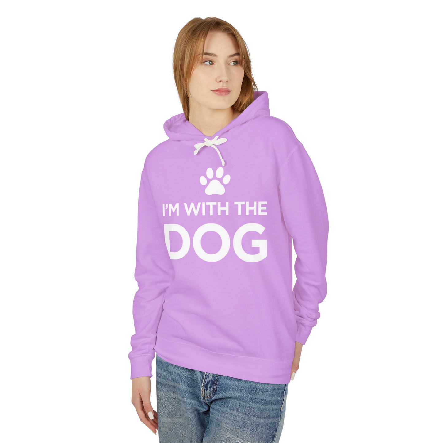 I'm with the Dog - Unisex Lightweight Hooded Sweatshirt