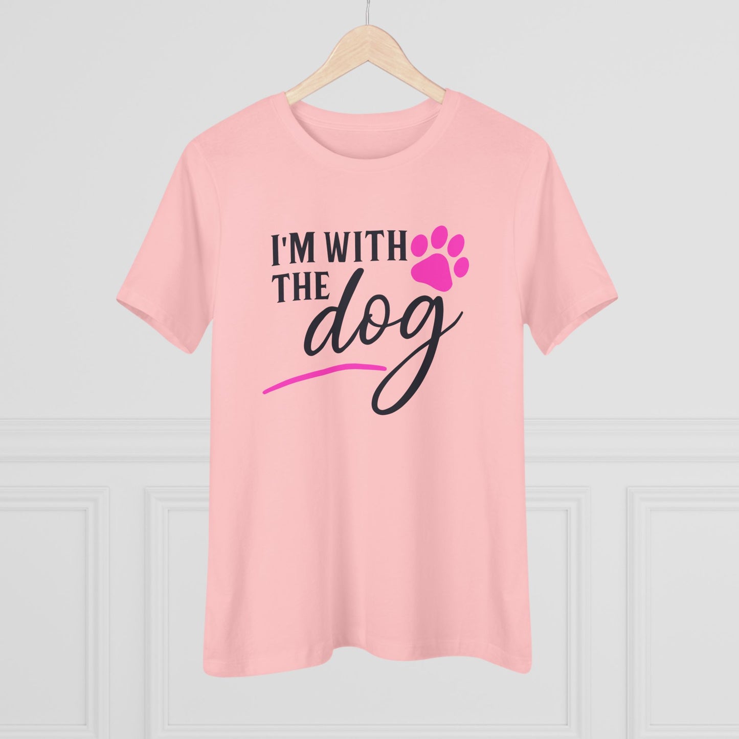 I'm with the Dog...pink paw - Women's Cotton Tee