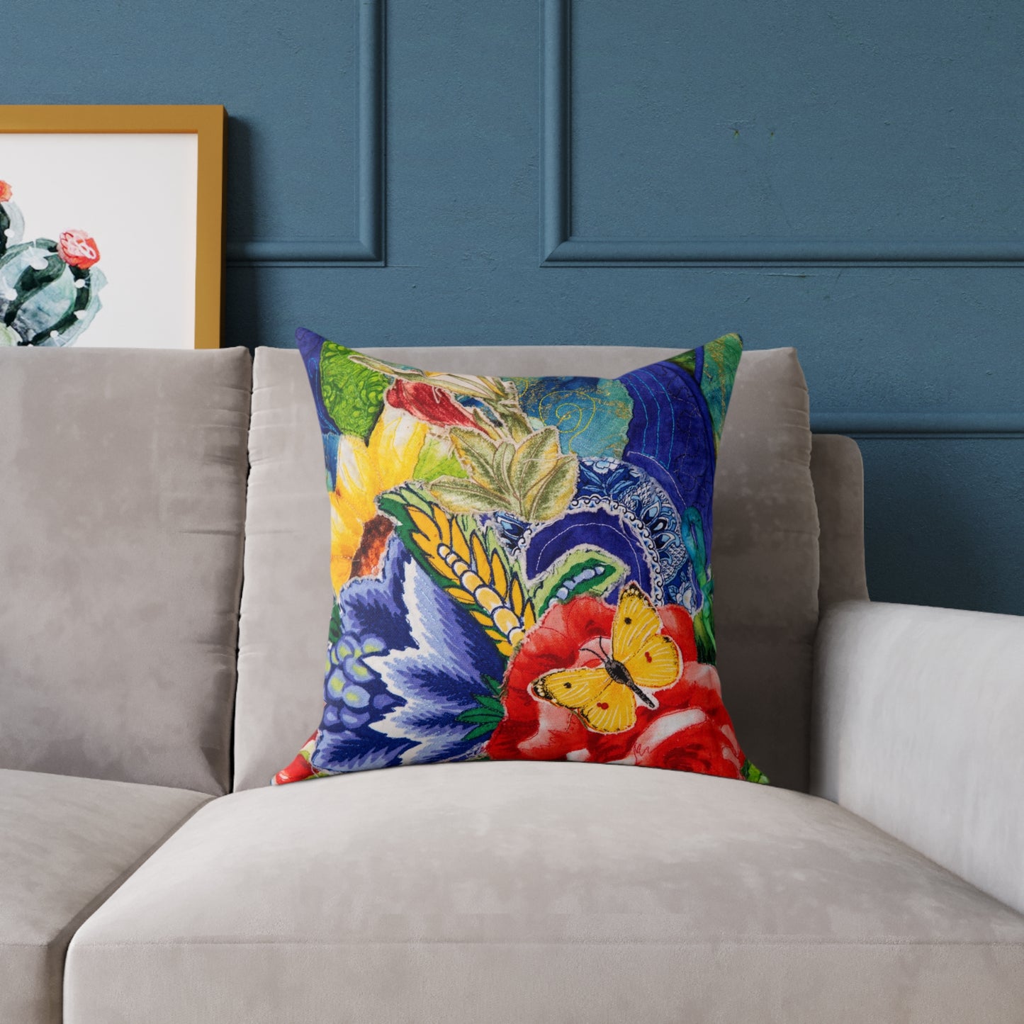 Artistic Floral Square Poly Canvas Pillow