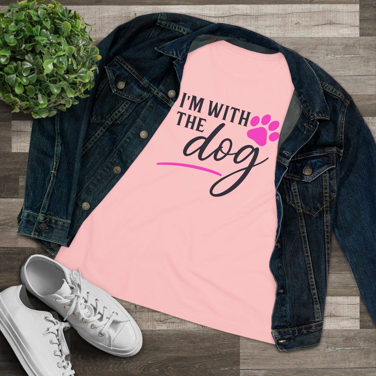 I'm with the Dog...pink paw - Women's Cotton Tee
