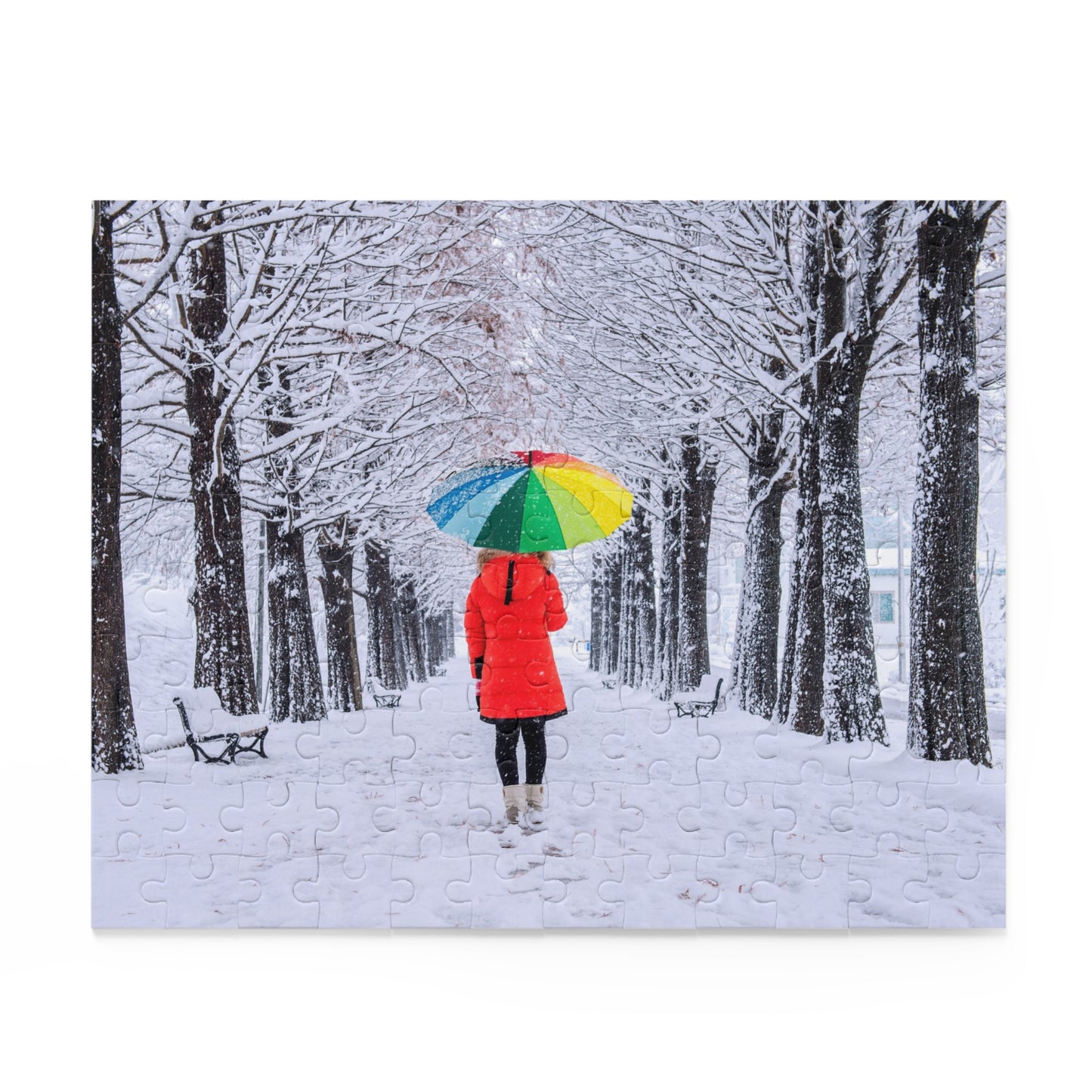 Winter Wonderland Puzzle with Colorful Umbrella | 120, 252, 500-Piece