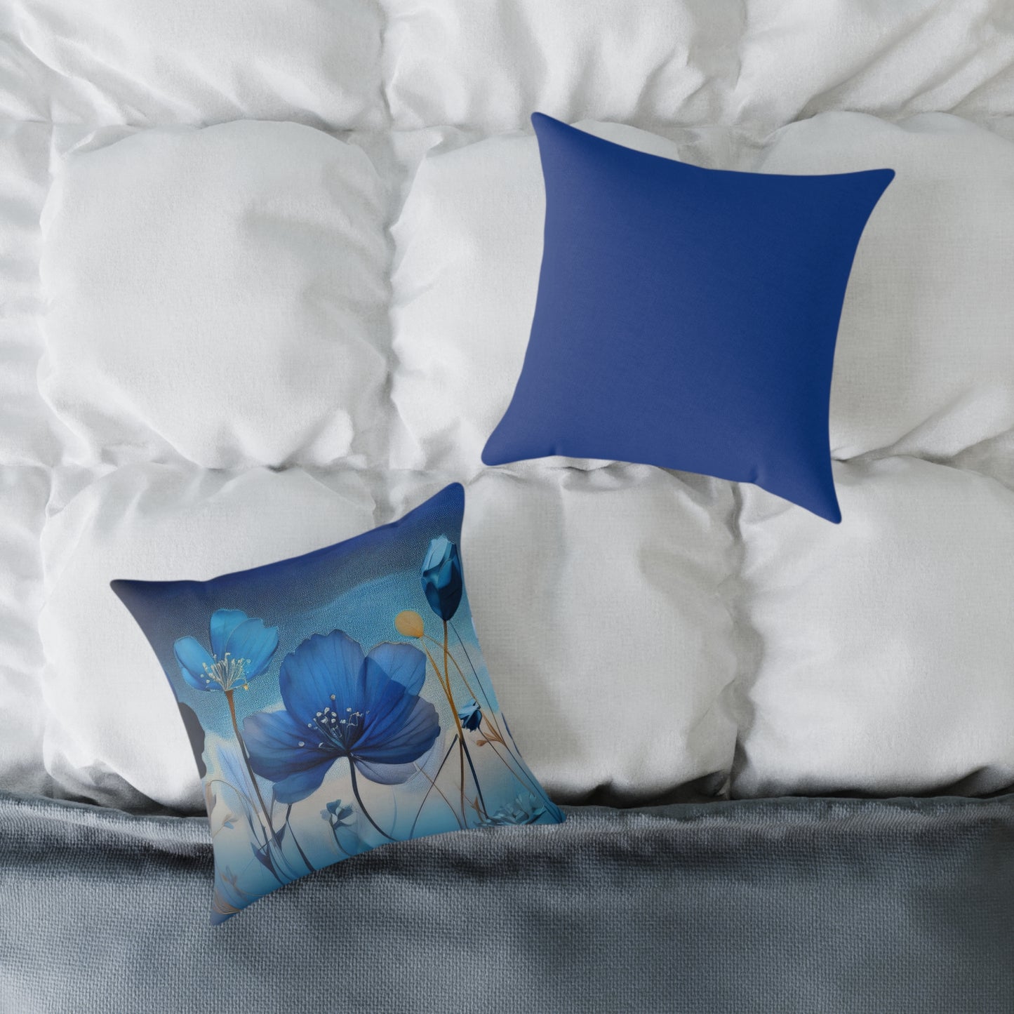 Floral Blue Square Poly Canvas Pillow