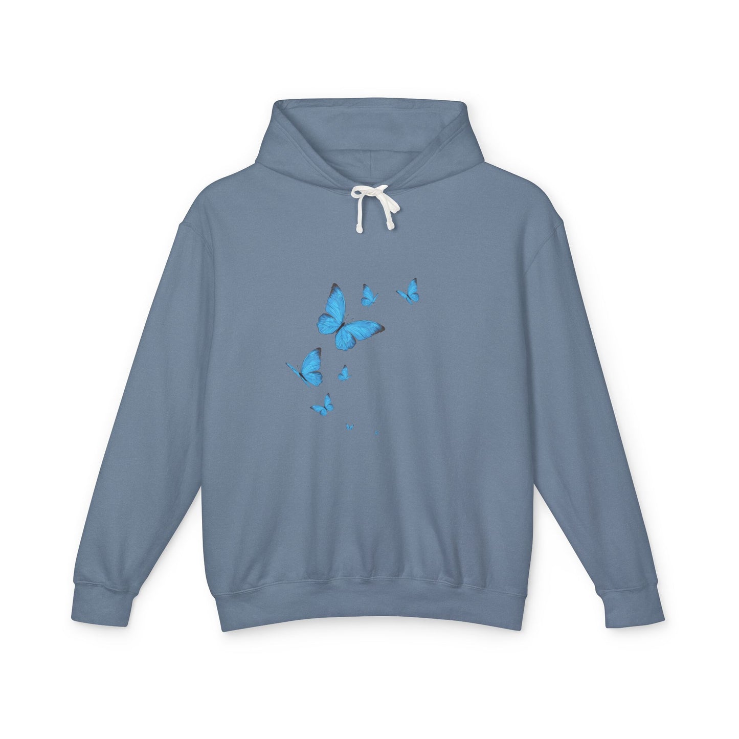 Blue Butterfly Luck Unisex Lightweight Hoodie, Eco-Friendly