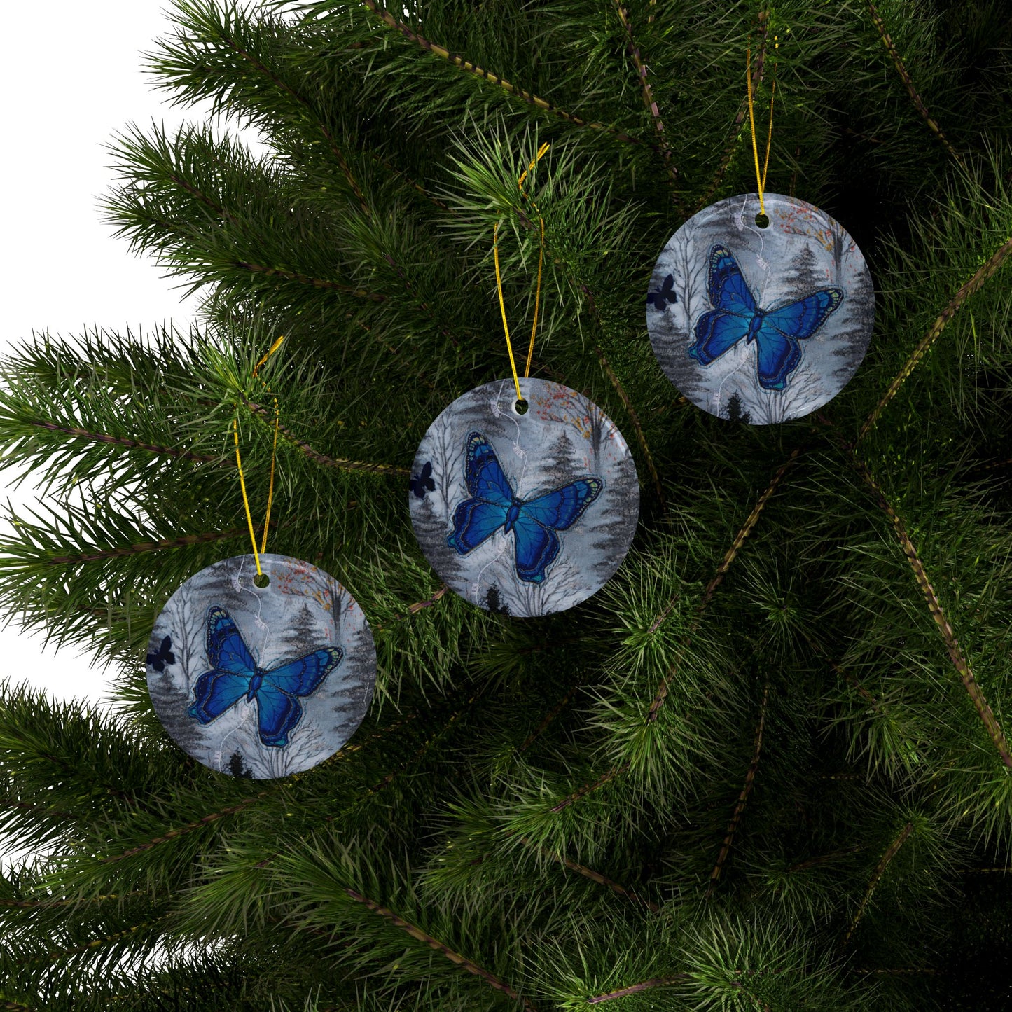 Blue Butterfly Ceramic Ornament