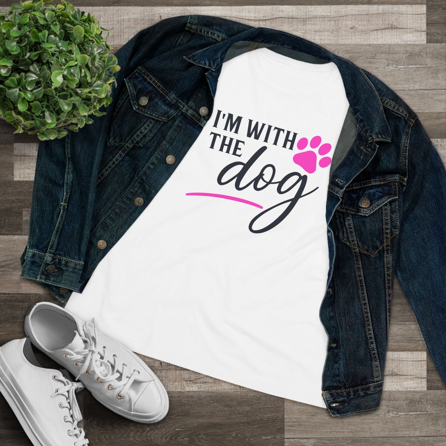 I'm with the Dog...pink paw - Women's Cotton Tee