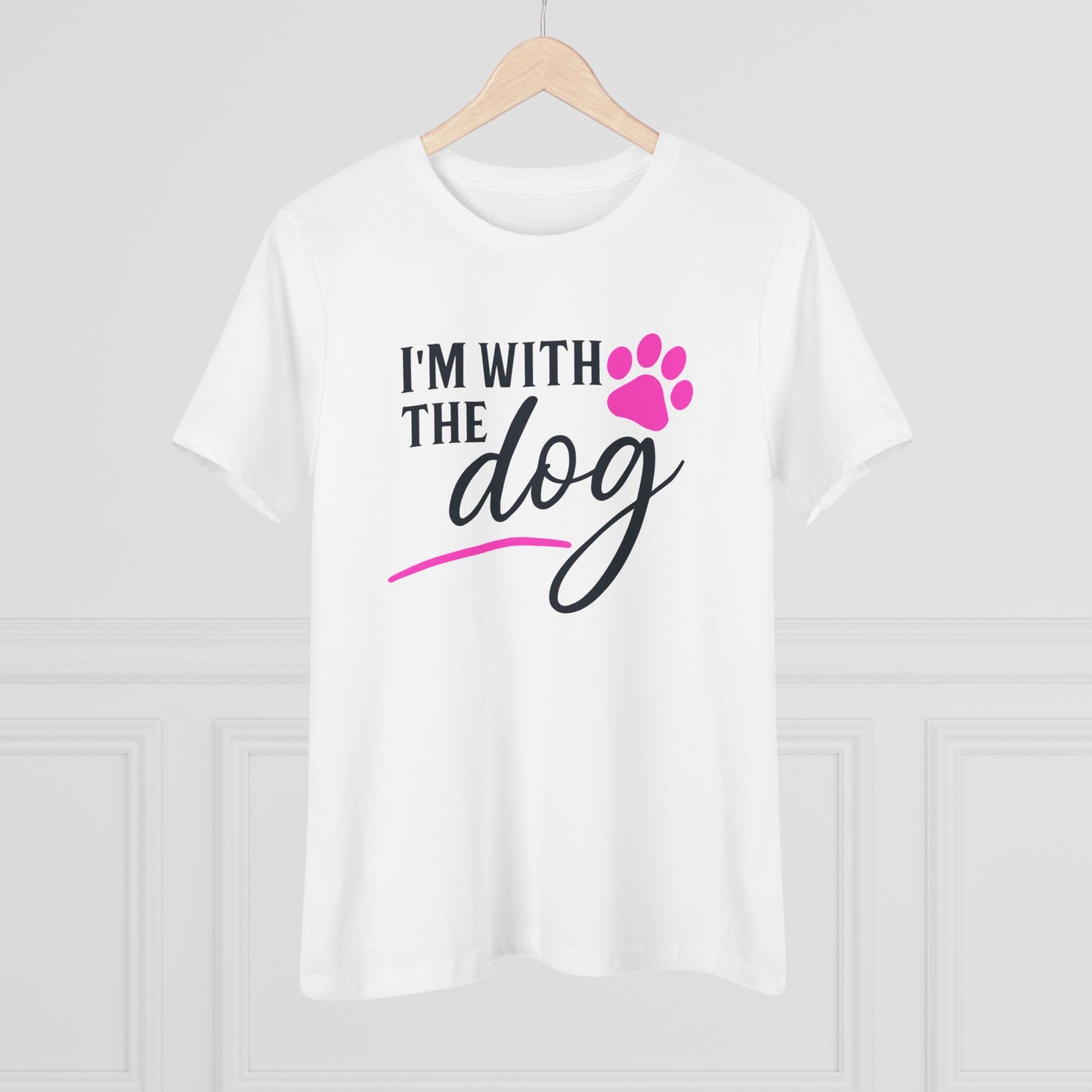 I'm with the Dog...pink paw - Women's Cotton Tee