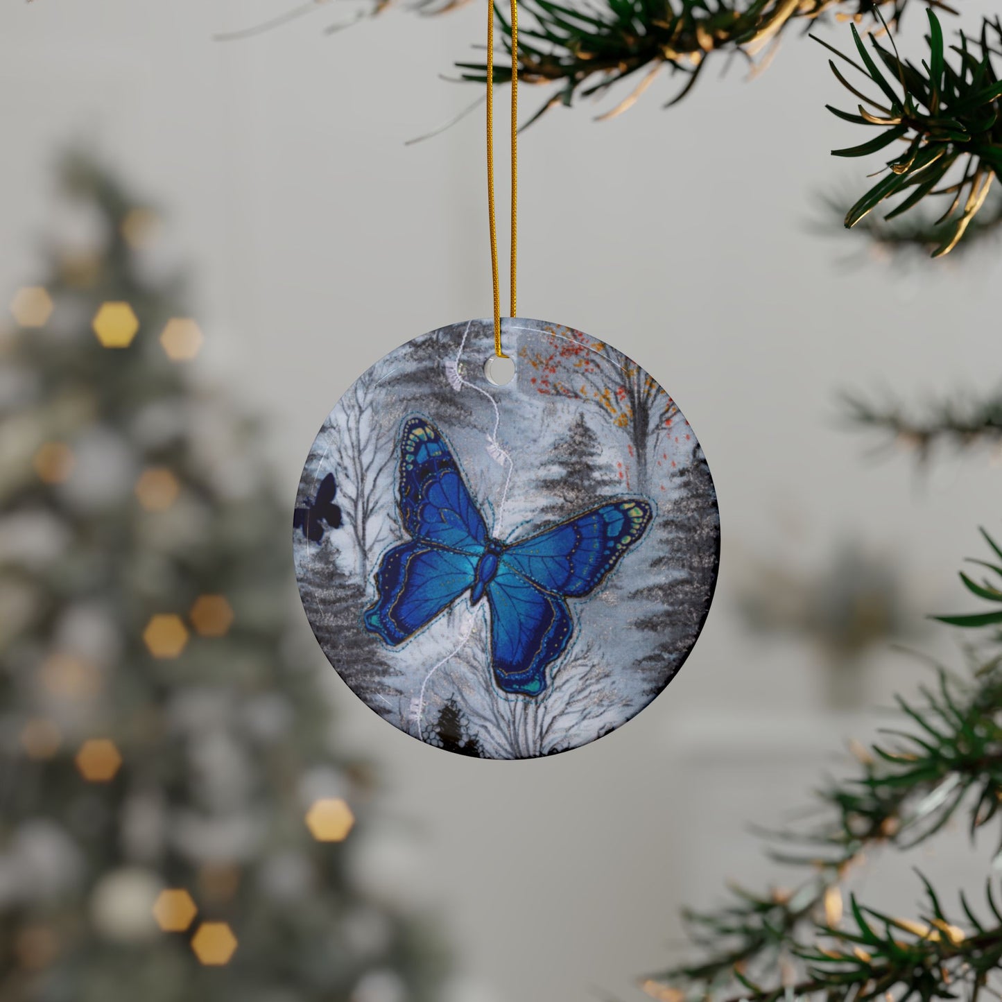 Blue Butterfly Ceramic Ornament