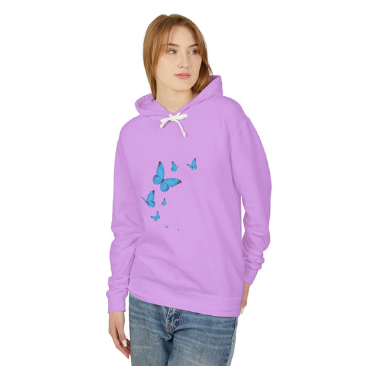 Blue Butterfly Luck Unisex Lightweight Hoodie, Eco-Friendly