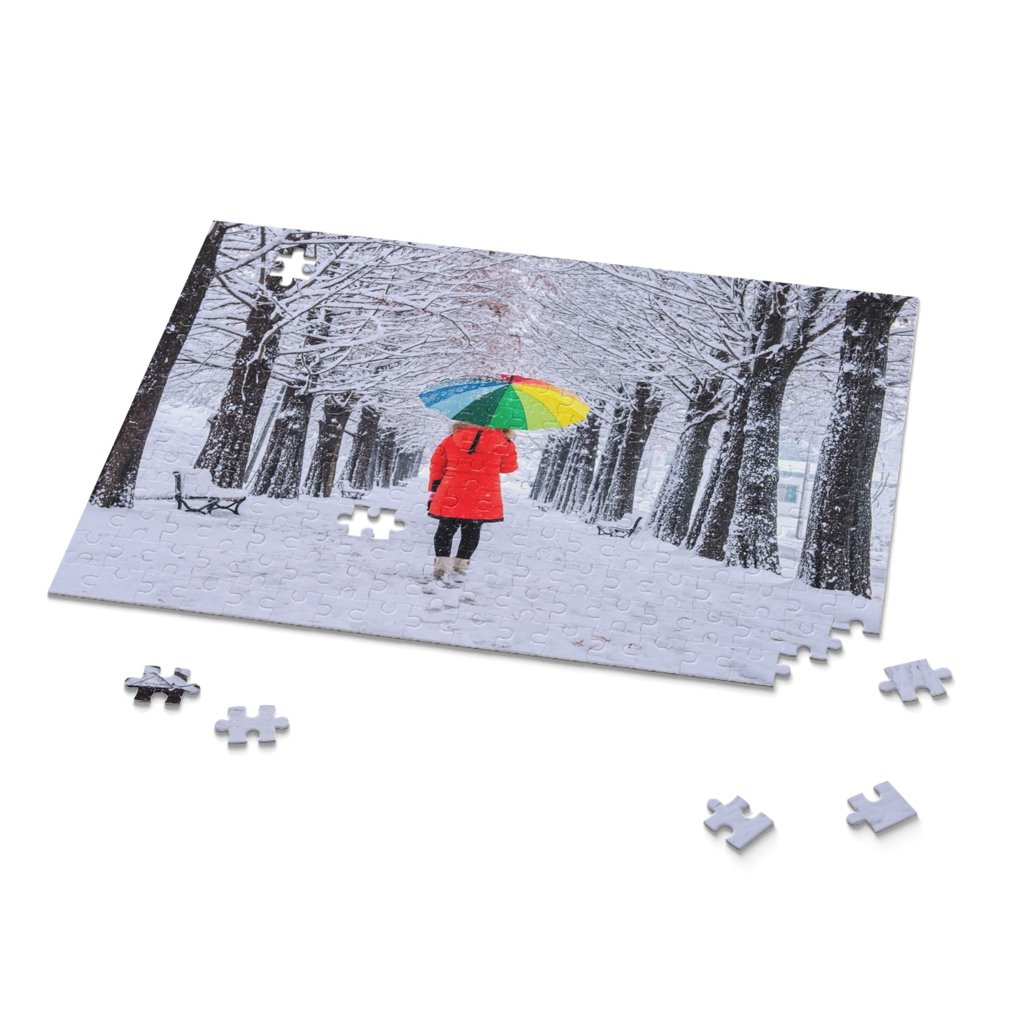 Winter Wonderland Puzzle with Colorful Umbrella | 120, 252, 500-Piece