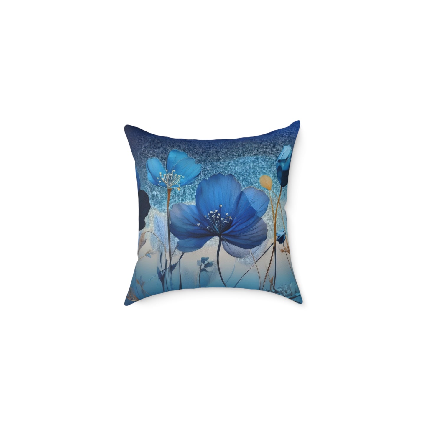 Floral Blue Square Poly Canvas Pillow