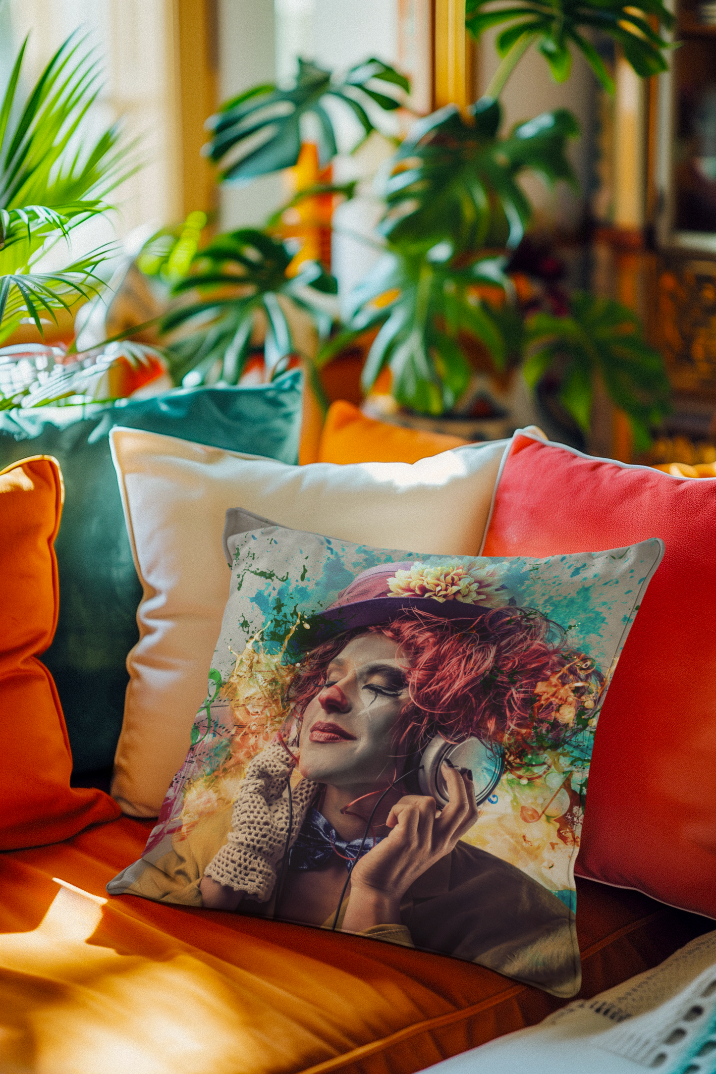 Express Yourself - Colorful Clown Art Pillow