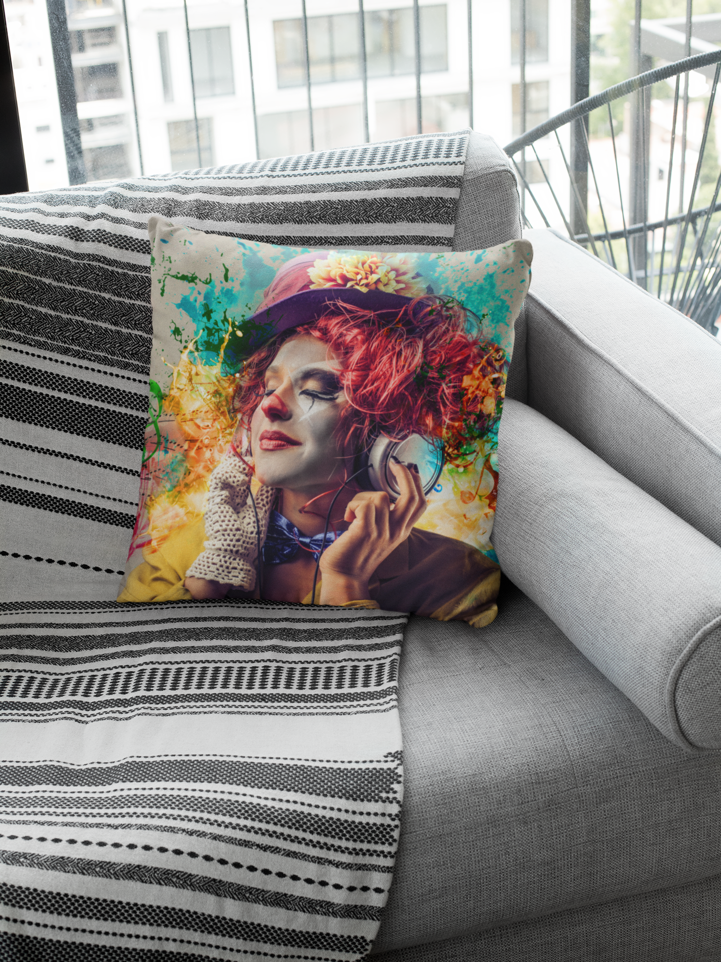 Express Yourself - Colorful Clown Art Pillow