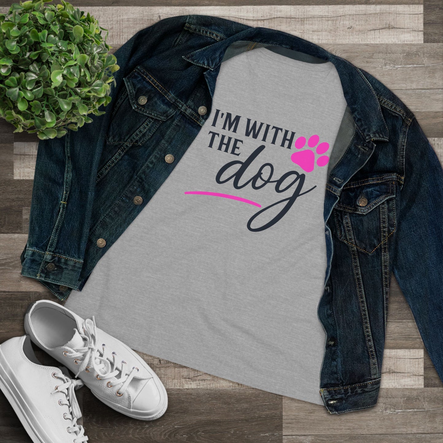 I'm with the Dog...pink paw - Women's Cotton Tee