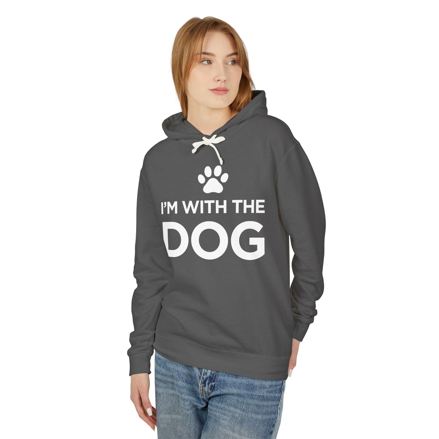 I'm with the Dog - Unisex Lightweight Hooded Sweatshirt