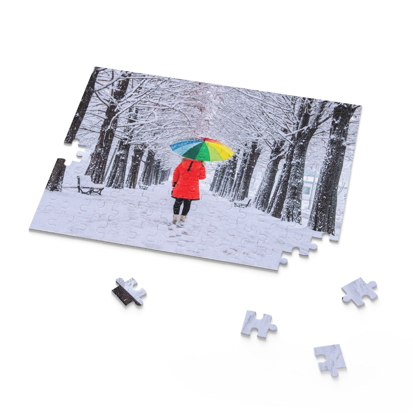 Winter Wonderland Puzzle with Colorful Umbrella | 120, 252, 500-Piece