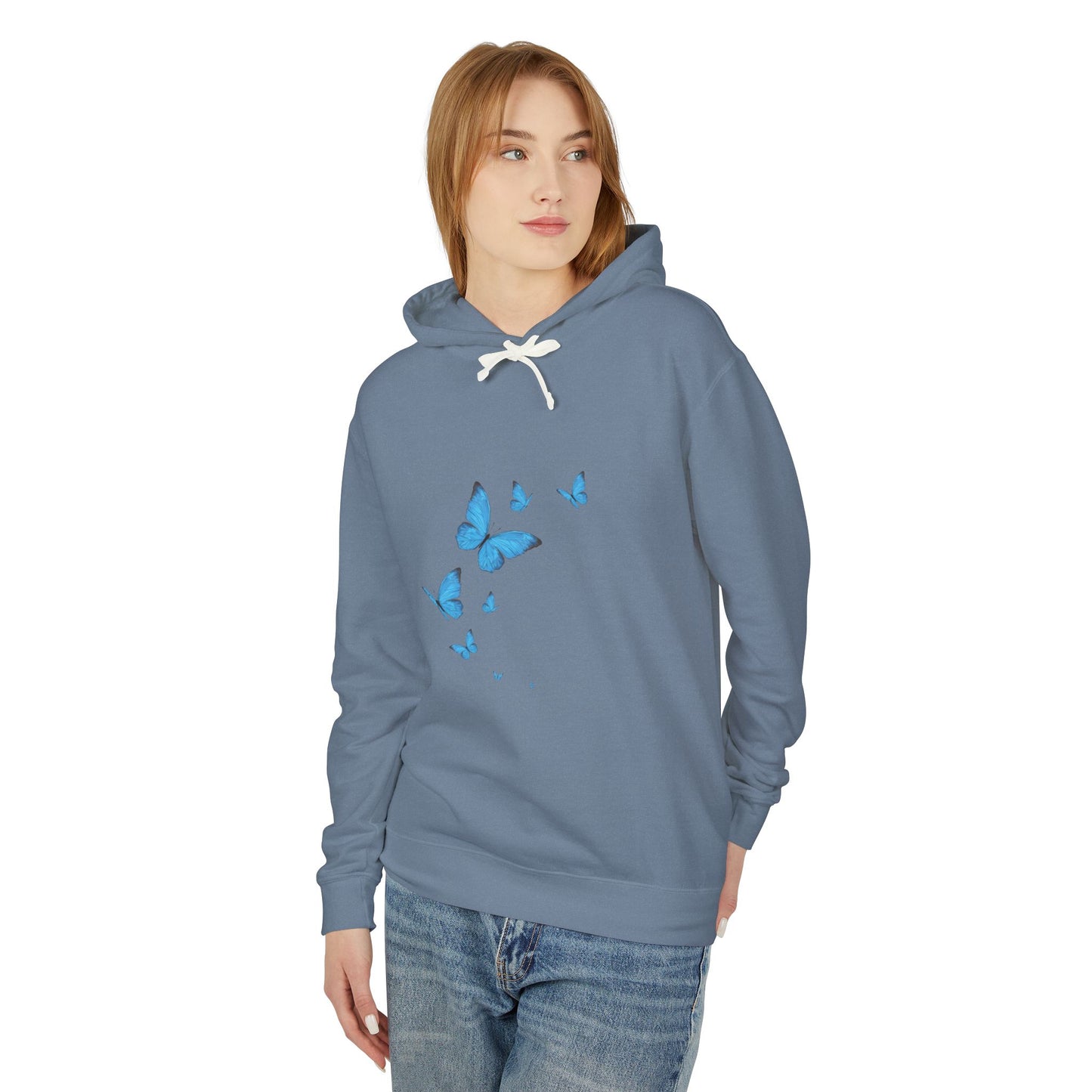 Blue Butterfly Luck Unisex Lightweight Hoodie, Eco-Friendly
